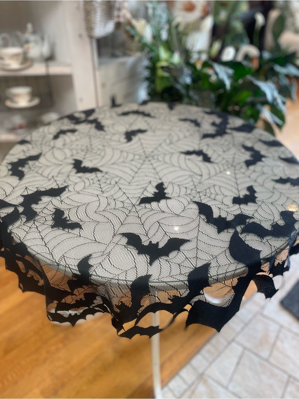 Heritage Black Lace Bat Motif Tablecloth